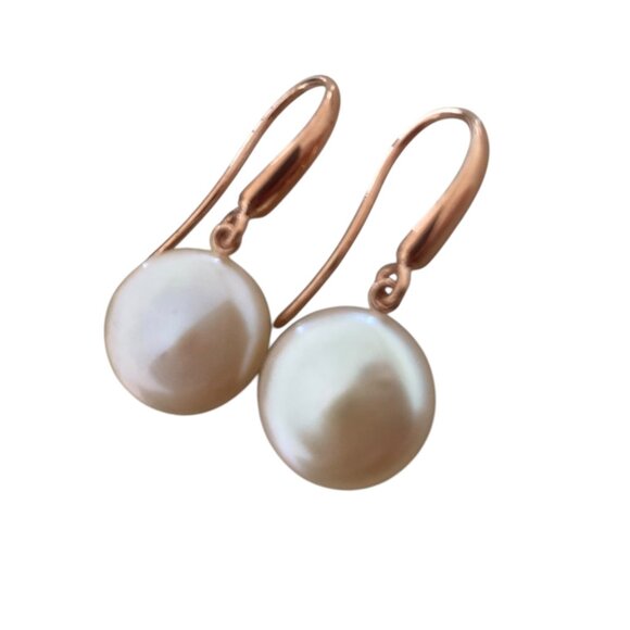 Sterling Silver 925 hook drop genuine coin pearl dangling signed rose gold - Picture 6 of 8